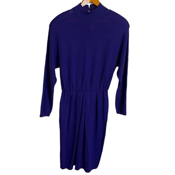 St. John By Marie Gray Mock Neck Knit Midi Dress Purple Size 10 - Picture 1 of 4